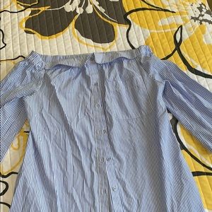 Long sleeved off the shoulder stripped dress